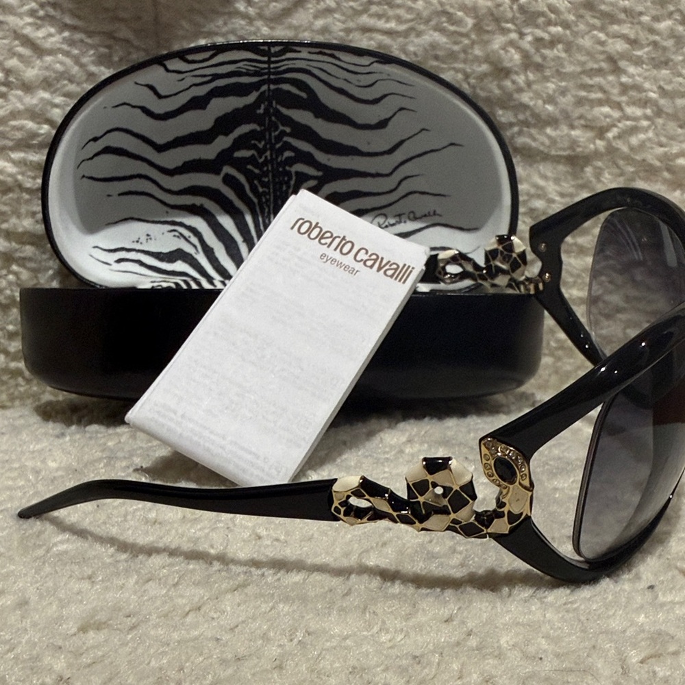 Roberto Cavalli Black Sunglasses with Gold Detailing